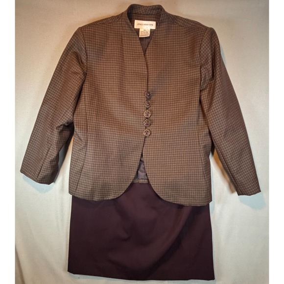 Jones New York Jackets & Blazers - Jones New York Blazer Skirt Suit Set Women's 16 Brown Two Piece Career Outfit
